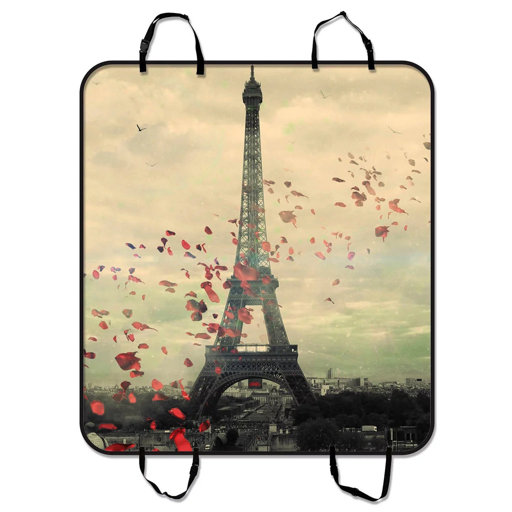 GCKG Eiffel Tower Pet Car Seat shield,Frech Paris Eiffel Tower Love Flower Pet Car Seat wrap Dog Car Seat Mat Hammock Cargo Mat Trunk Mat For Cars Trucks and SUV 54x60 inches