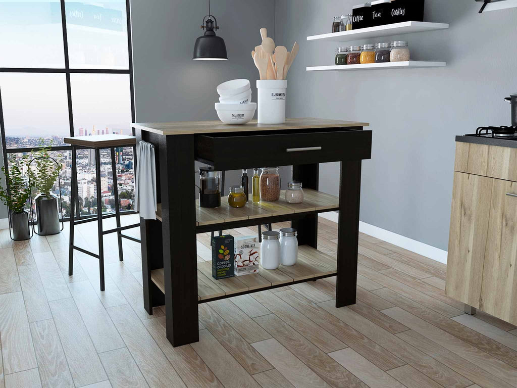 Boahaus Reims Kitchen Island, Assembled Product Height 37 in, Black Wengue / Light Oak