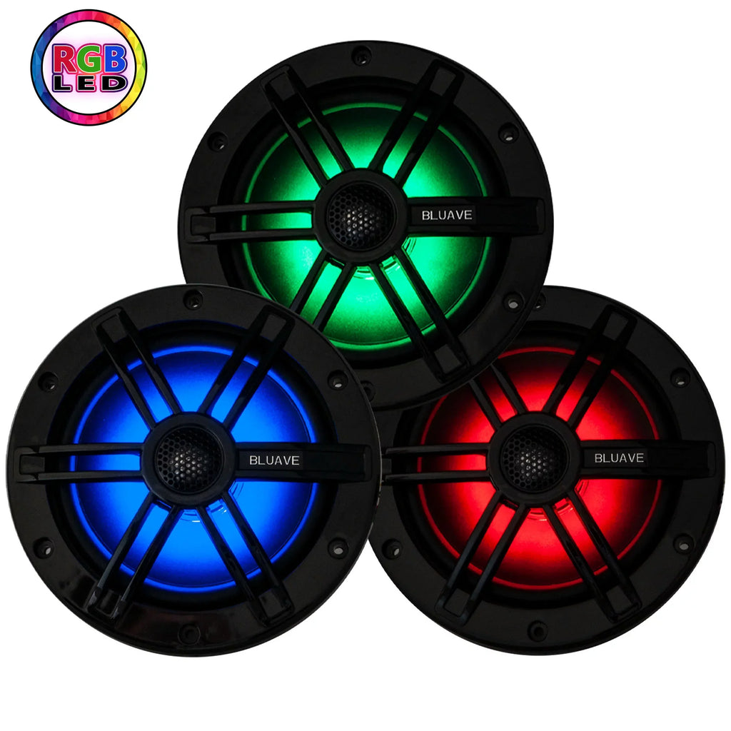 BLUAVE XQAP-B XQAP 4x Speaker Quad Pod - Black, Loaded With 6.5" RGB LED Marine Coaxial