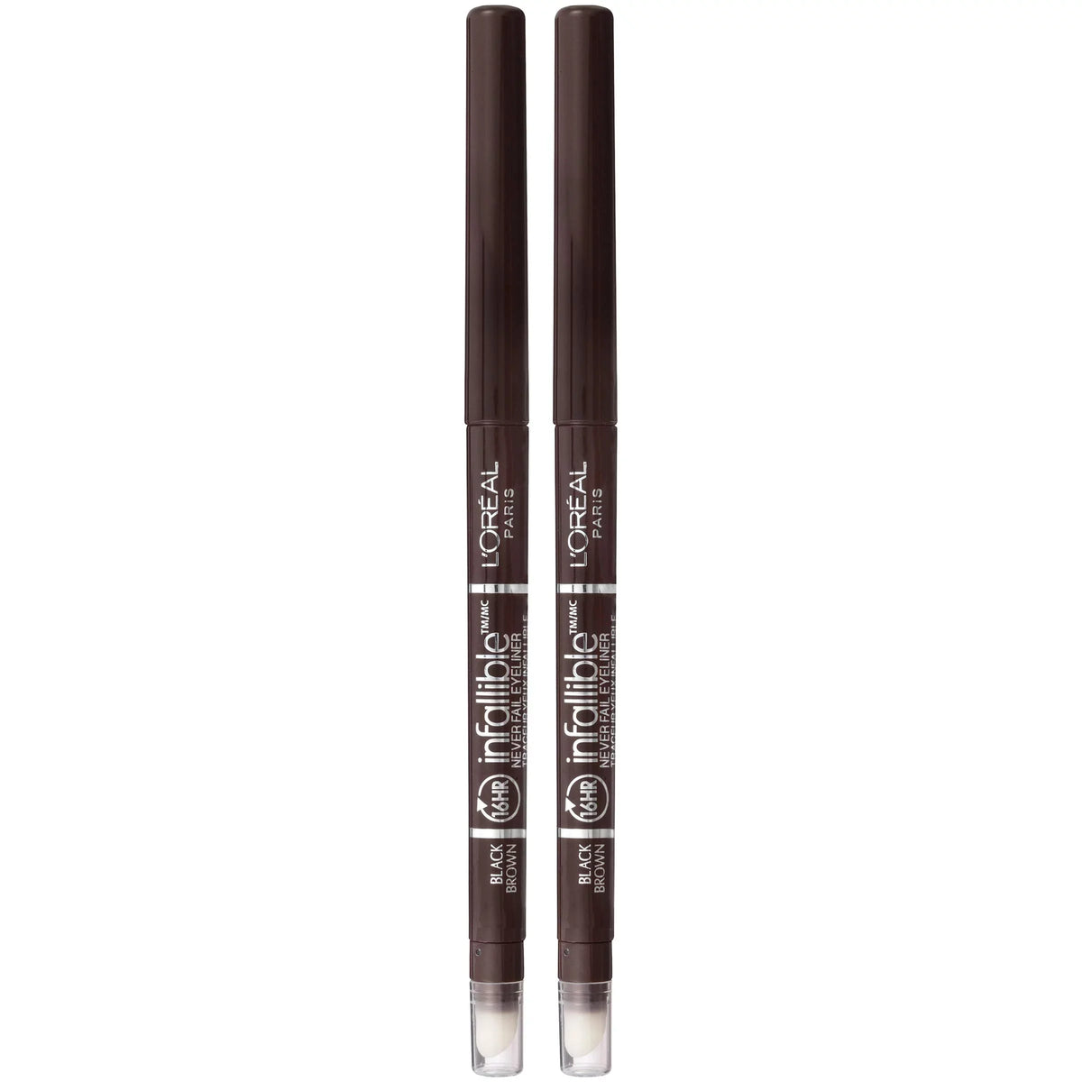 Enhance Your Eyes with L'Oreal Paris Infallible Never Fail Eyeliner - Black Brown, 2 Count - Includes Built-In Sharpener!