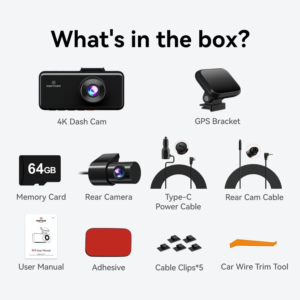 REDTIGER Dash Cam 3 Channel, DashCam Front and Rear with 5G WiFi GPS, Dash Camera Three Way with 3 inch IPS Screen Free 64GB Card, Triple Car Camera with IR Night Vision, Vehicle