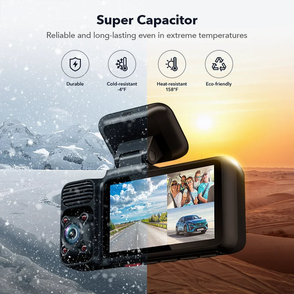 REDTIGER Dash Cam 3 Channel, DashCam Front and Rear with 5G WiFi GPS, Dash Camera Three Way with 3 inch IPS Screen Free 64GB Card, Triple Car Camera with IR Night Vision, Vehicle