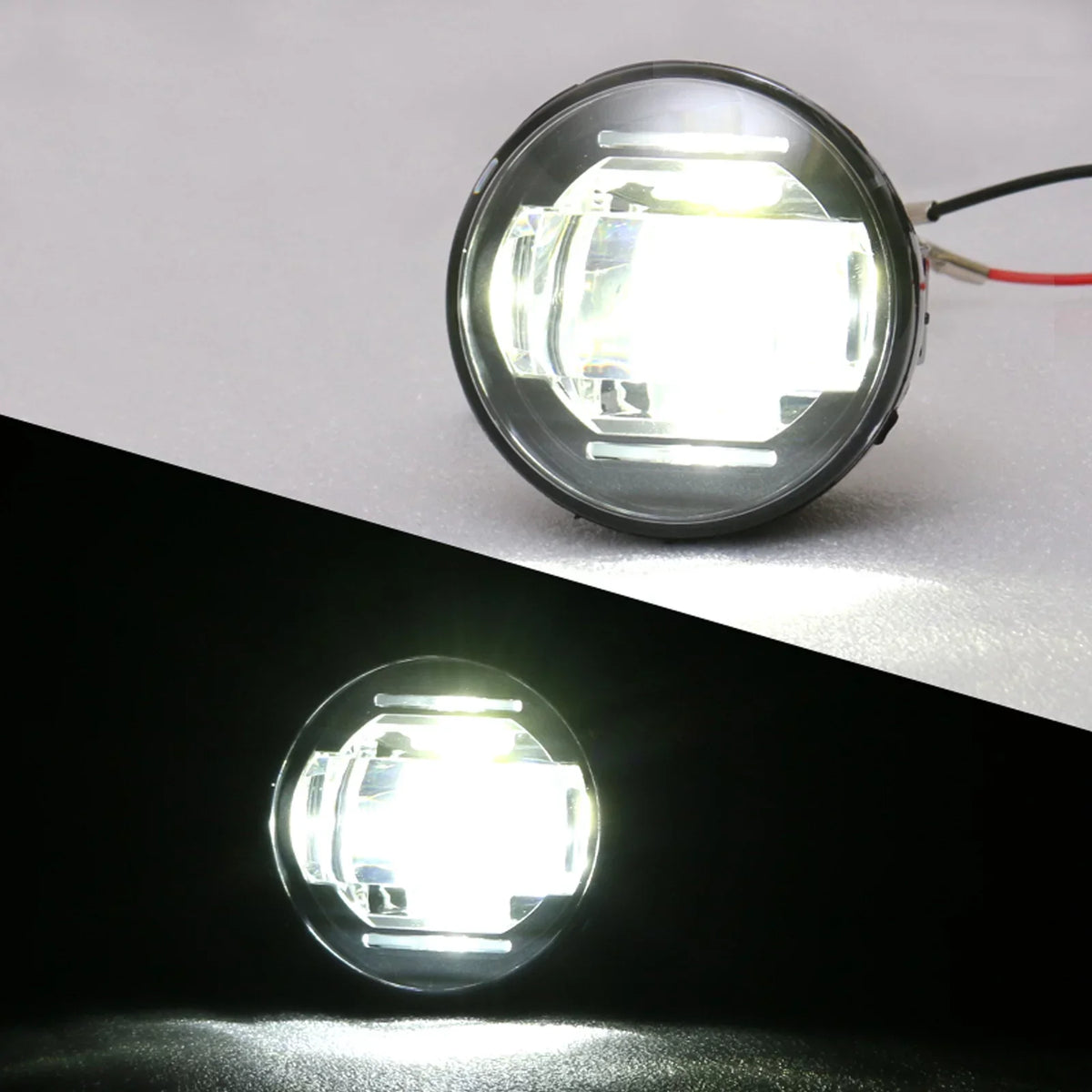 Ikon Motorsports suitable with  Mustang,  Focus,  Taurus X,  Transit Connect; Lincoln LS & Navigator Front LED Fog Lamp Foglight Pair LH RH Clear Lens W/ Wire Harness