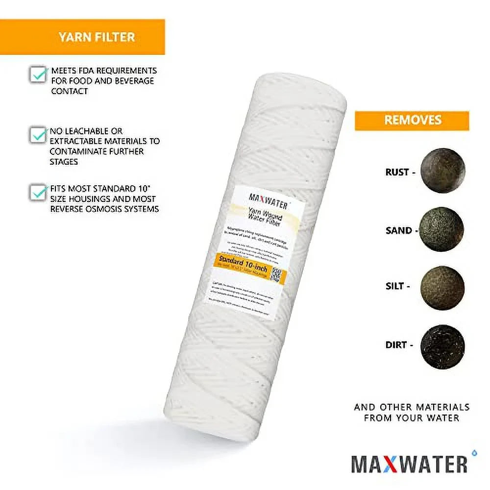 Standard 10"X2.5" String Sediment aqua Filter (5 Micron), Hard Well, Whole House, WVO Biodiesel, matching With Standard RO Reverse Osmosis Systems, WH Systems