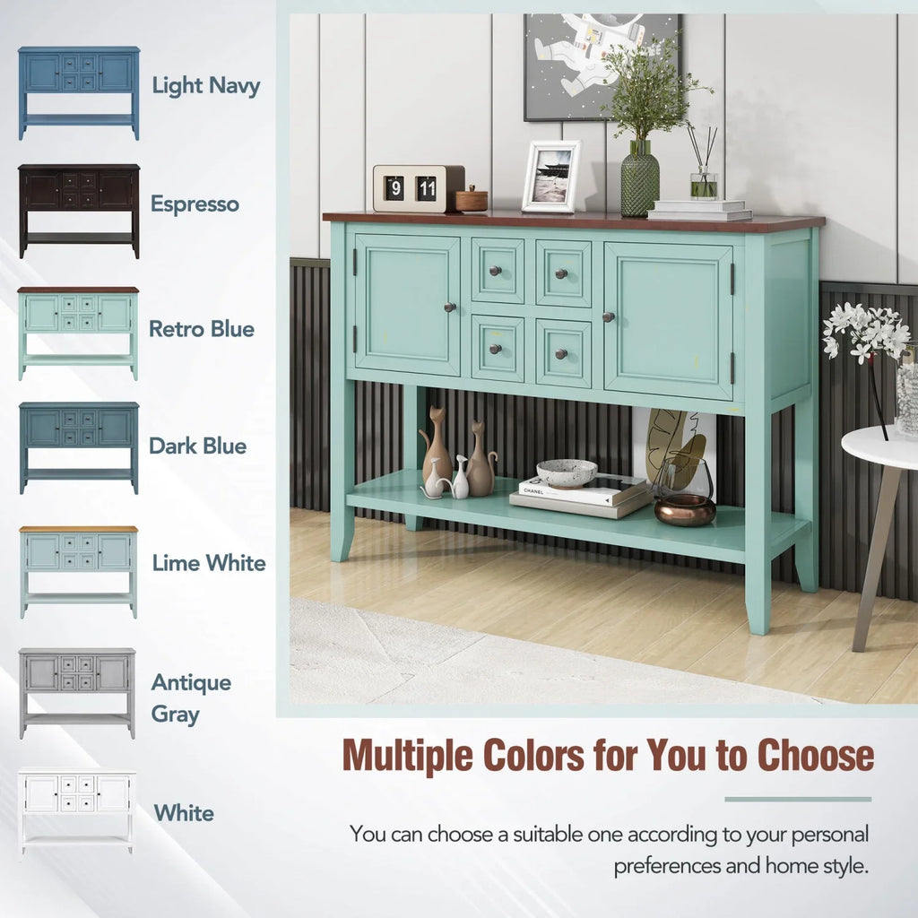 TREXM Cambridge Series Ample Storage Vintage Console Table with Four Small Drawers and Bottom Shelf for Living Rooms  Entrances and Kitchens (Lime White  OLD SKU  WF190263AAK)