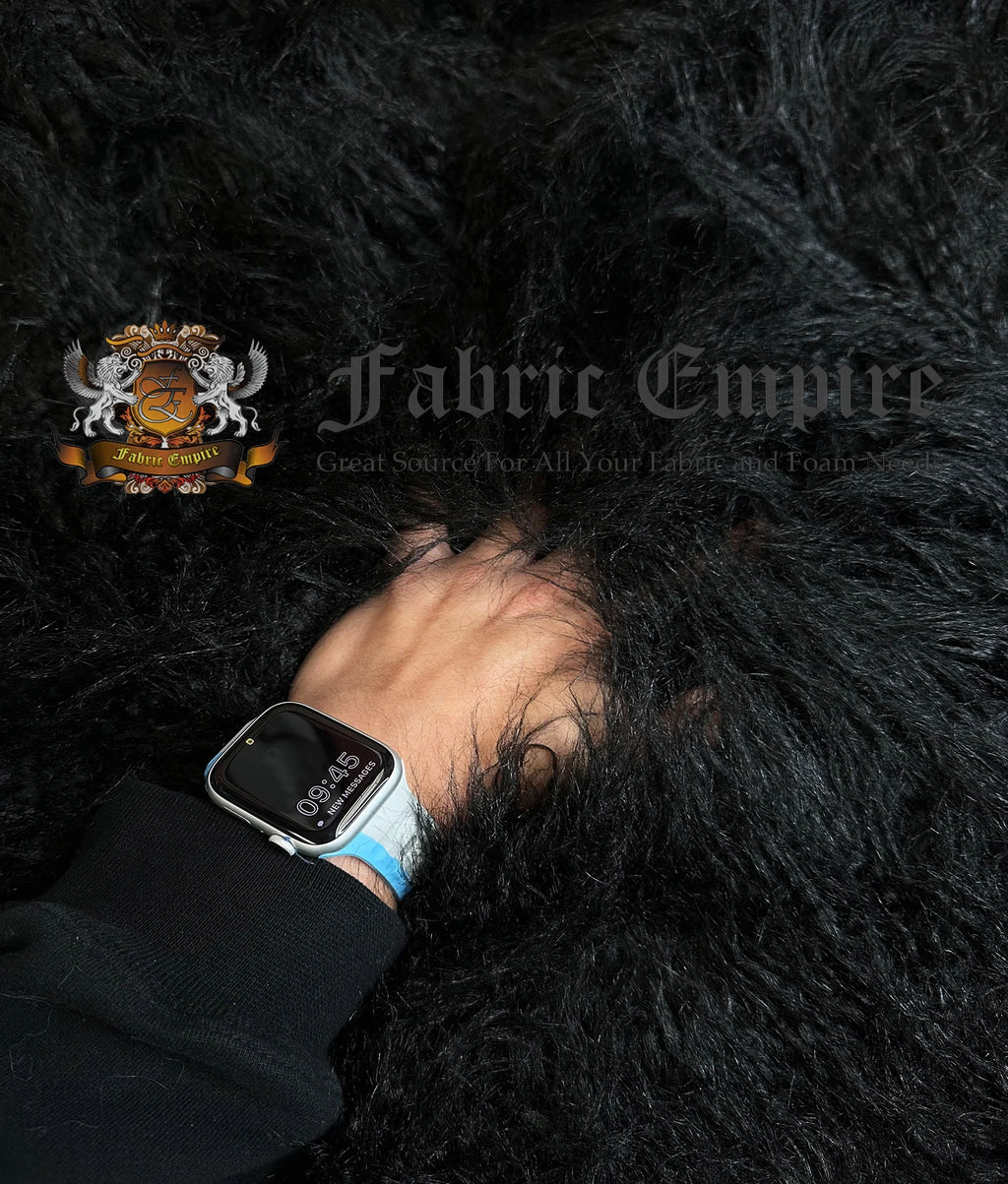 Faux Fake CURLY Yak FUR 3.5" LONG Pile Japanese Fire Retardant Yarn 2.3oz Per Yard / Craft, Sewing Cosplay 58" Wide Sold by Continuous Yard (Black)