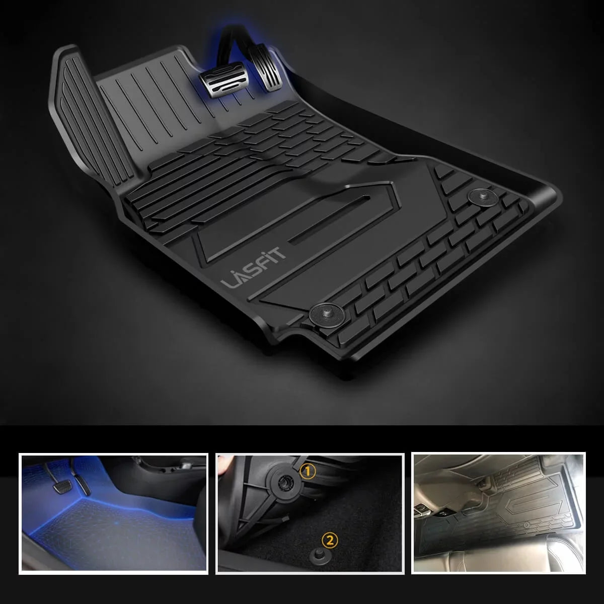 Lasfit Car Floor Liners for 2016-2021 Jeep Grand Cherokee (NOT Jeep Cherokee )  & Jeep Grand Cherokee WK 2022, All atmospheric conditions TPE Vehicle Floor Mats Set, 1st and 2nd Row, Fit Bench Seating only, Black