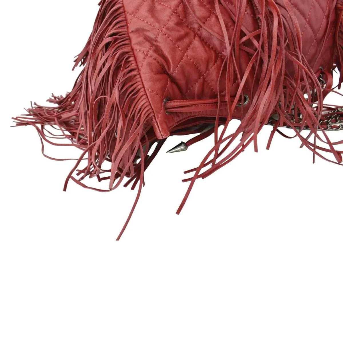 Pre-Loved CHANEL Paris Dallas Drawstring Fringe Leather Shoulder Bag Red