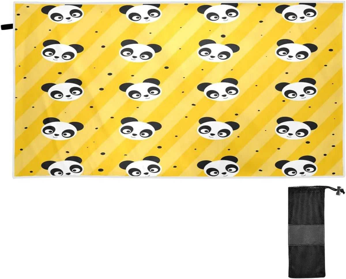 Bestwell Yellow Polka Dot Panda Beach Towel Oversized Towel Blanket, Thin Lightweight Microfiber Sand Free Quick Dry Towel, 31”X71” Multipurpose Pool Bath Yoga Swim Shower Towel