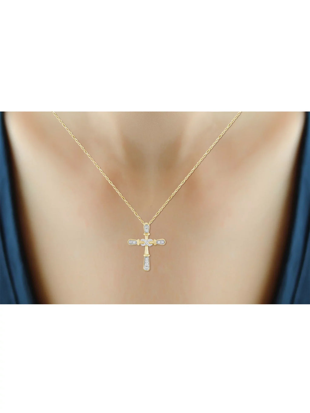 JewelersClub 14K Gold Plated Silver 0.10 CTW Diamond Cross Pendant Necklace for Women White Diamonds + 18” Rope Chain Included JewelersClub 14K Gold Plated Silver