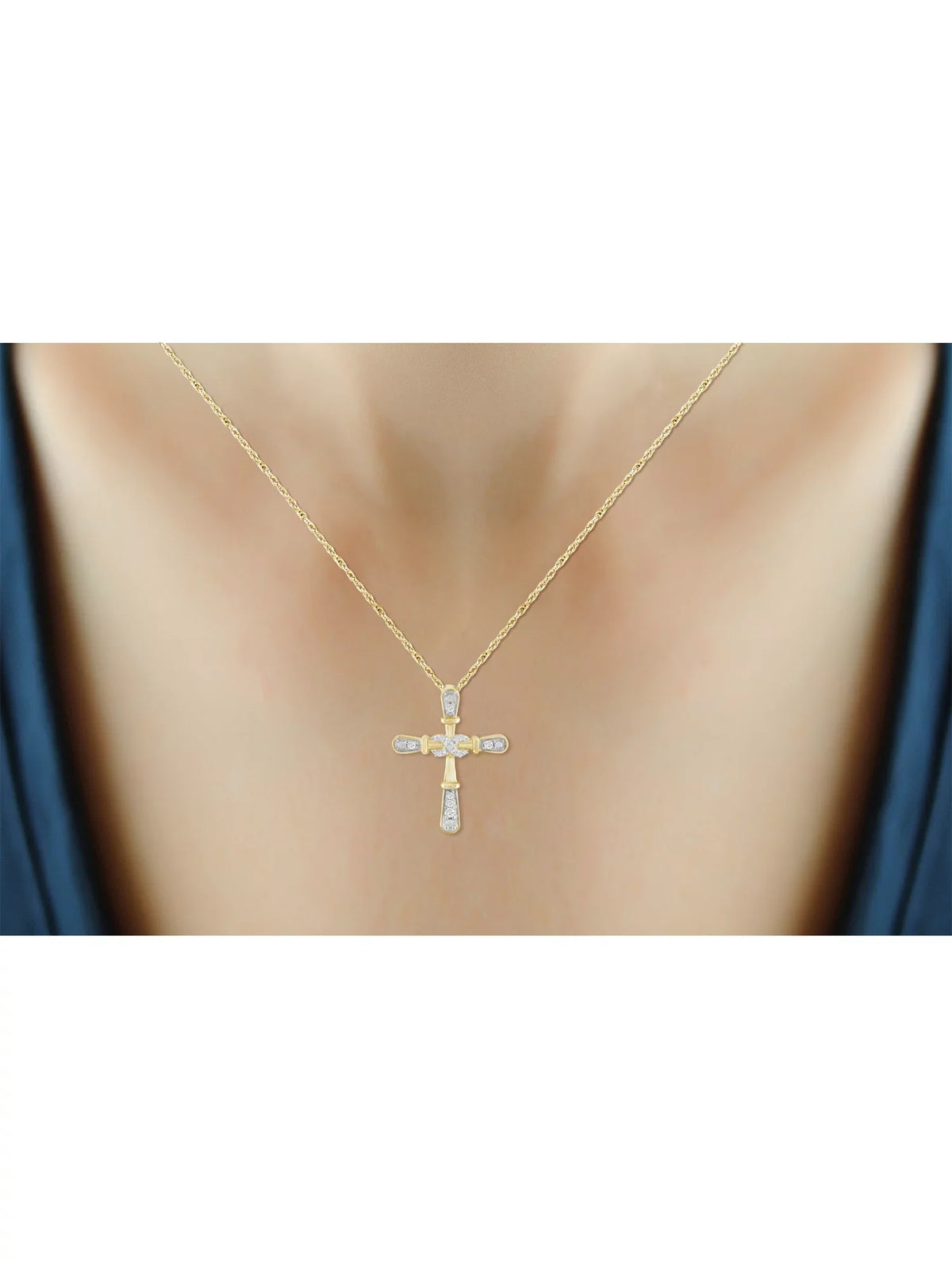 JewelersClub 14K Gold Plated Silver 0.10 CTW Diamond Cross Pendant Necklace for Women White Diamonds + 18” Rope Chain Included JewelersClub 14K Gold Plated Silver
