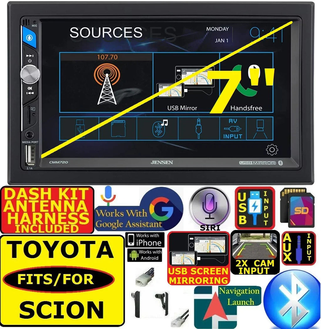 INCLUDES VEHICLE SPECIFIC INSTALLATION HARDWARE INCLUDING DASH KIT, WIRE HARNESS, AND ANTENNA ADAPTER WHEN REQIRED.. FITS  SCION AM/FM USB/BLUETOOTH TOUCHSCREEN CAR RADIO STEREO PKG