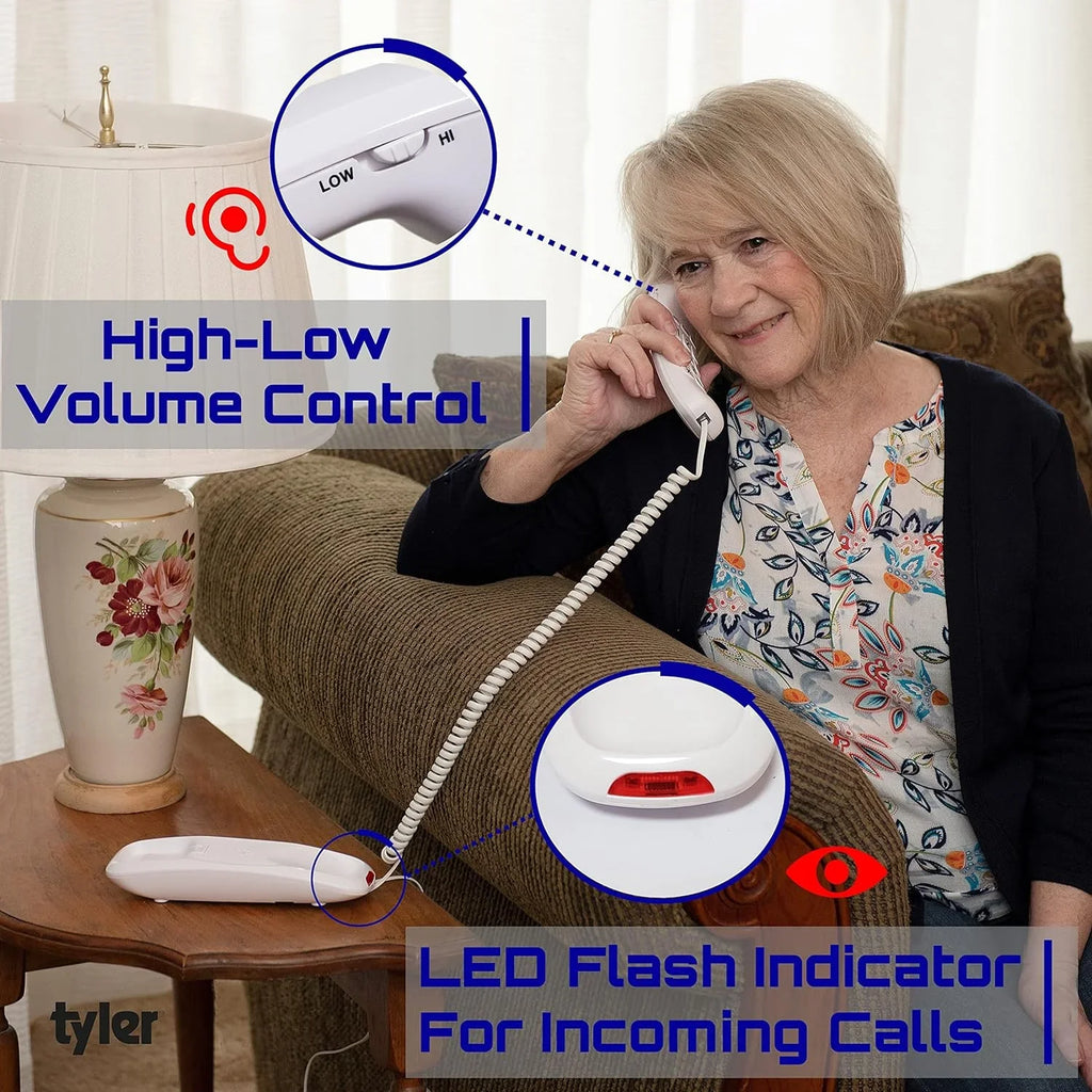 Tyler Landline Corded Phone - Big Button for Seniors - Loud Ringer for Impaired - Wall Mountable - Call
