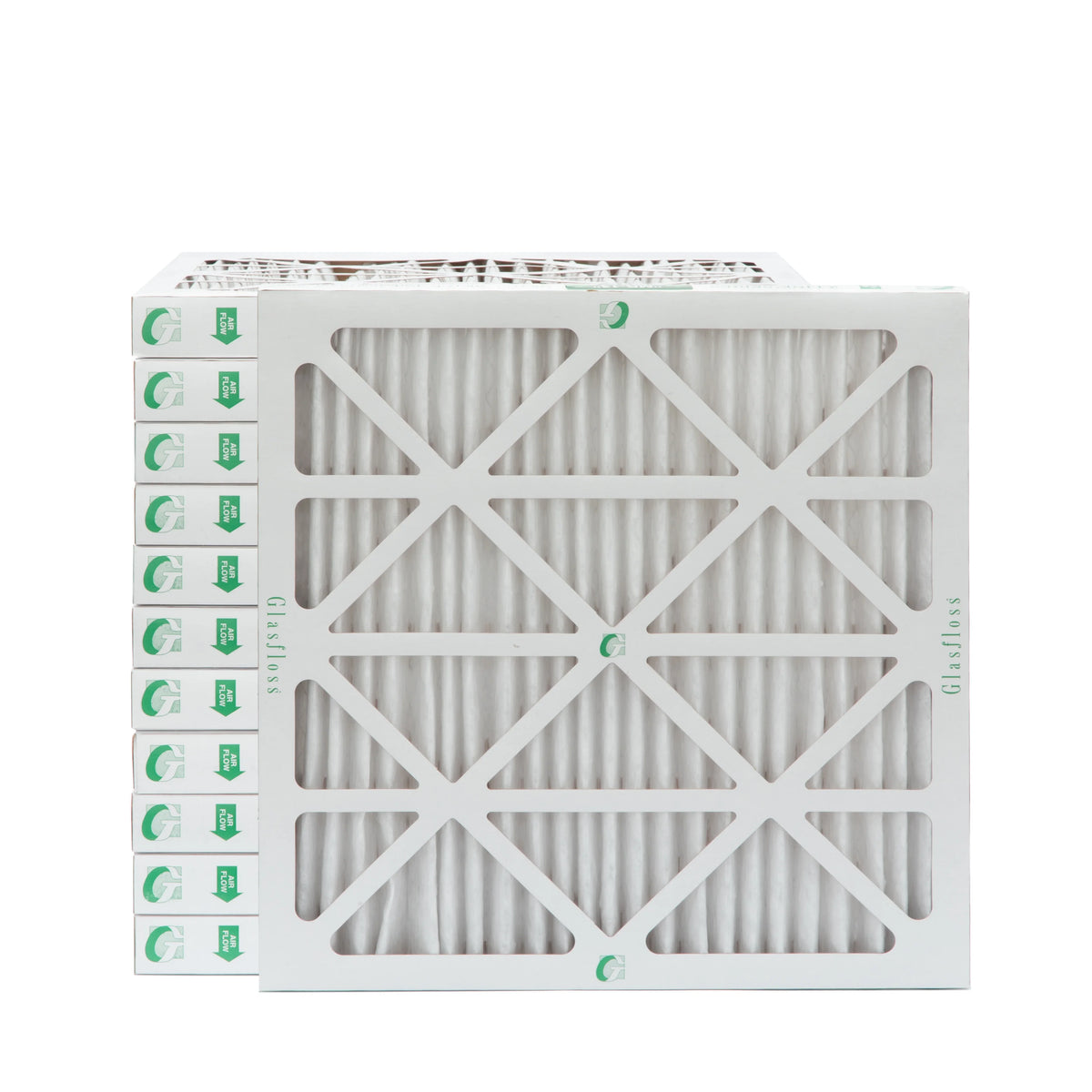 Actual Size: 23-3/8 x 23-3/8 x 1-3/4. 12 Pack of 24x24x2 MERV 10 Pleated 2" Inch Air Filters by Glasfloss