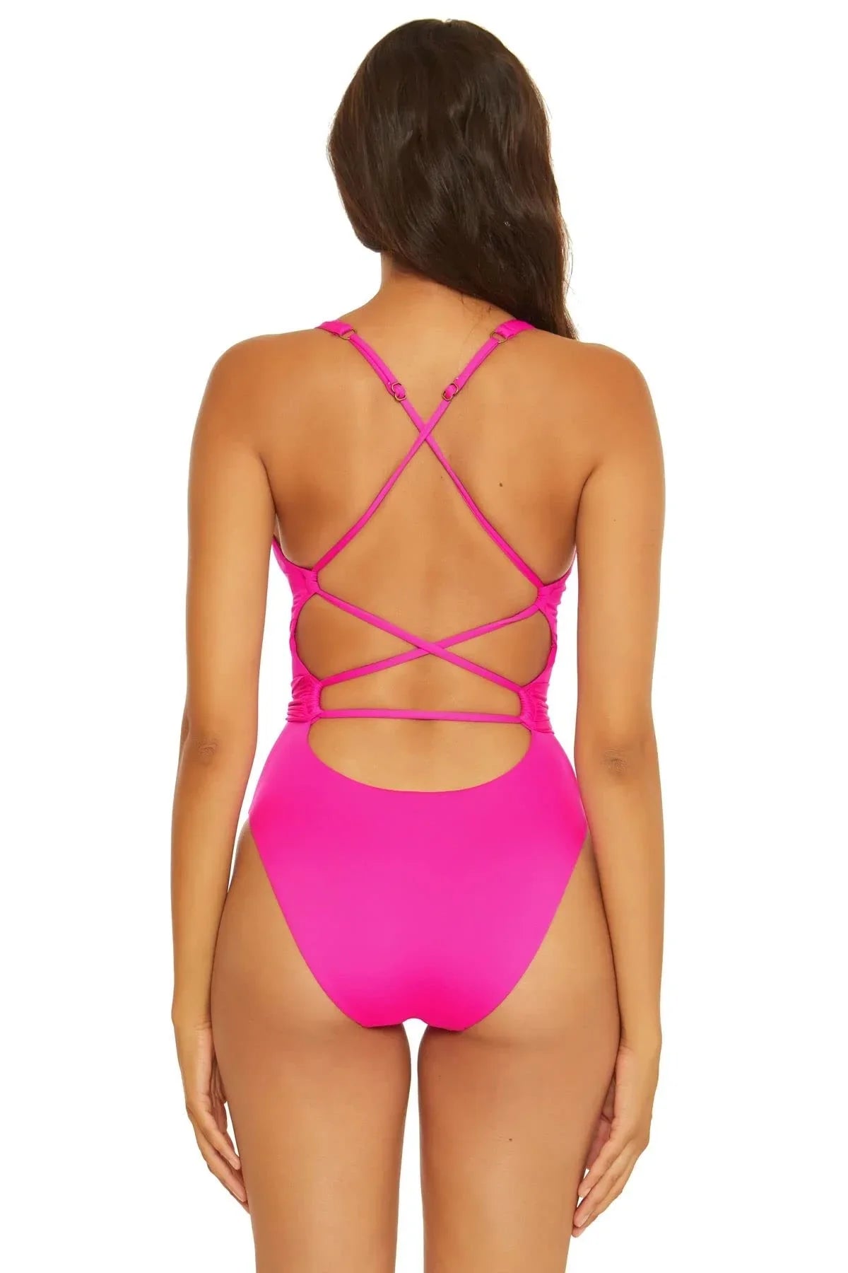 Becca by Rebecca Virtue Santorini Kali Belted One-Piece Pink Flambe MD