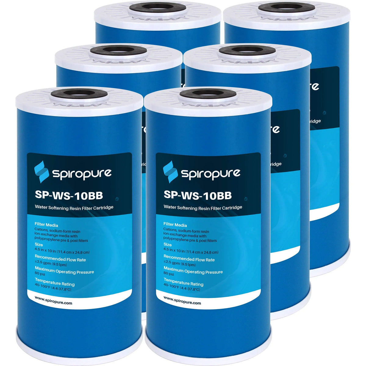 SpiroPure SP-WS-10BB 10” x 4.5” Cation Resin aqua Softener Cartridge (Case of 6)