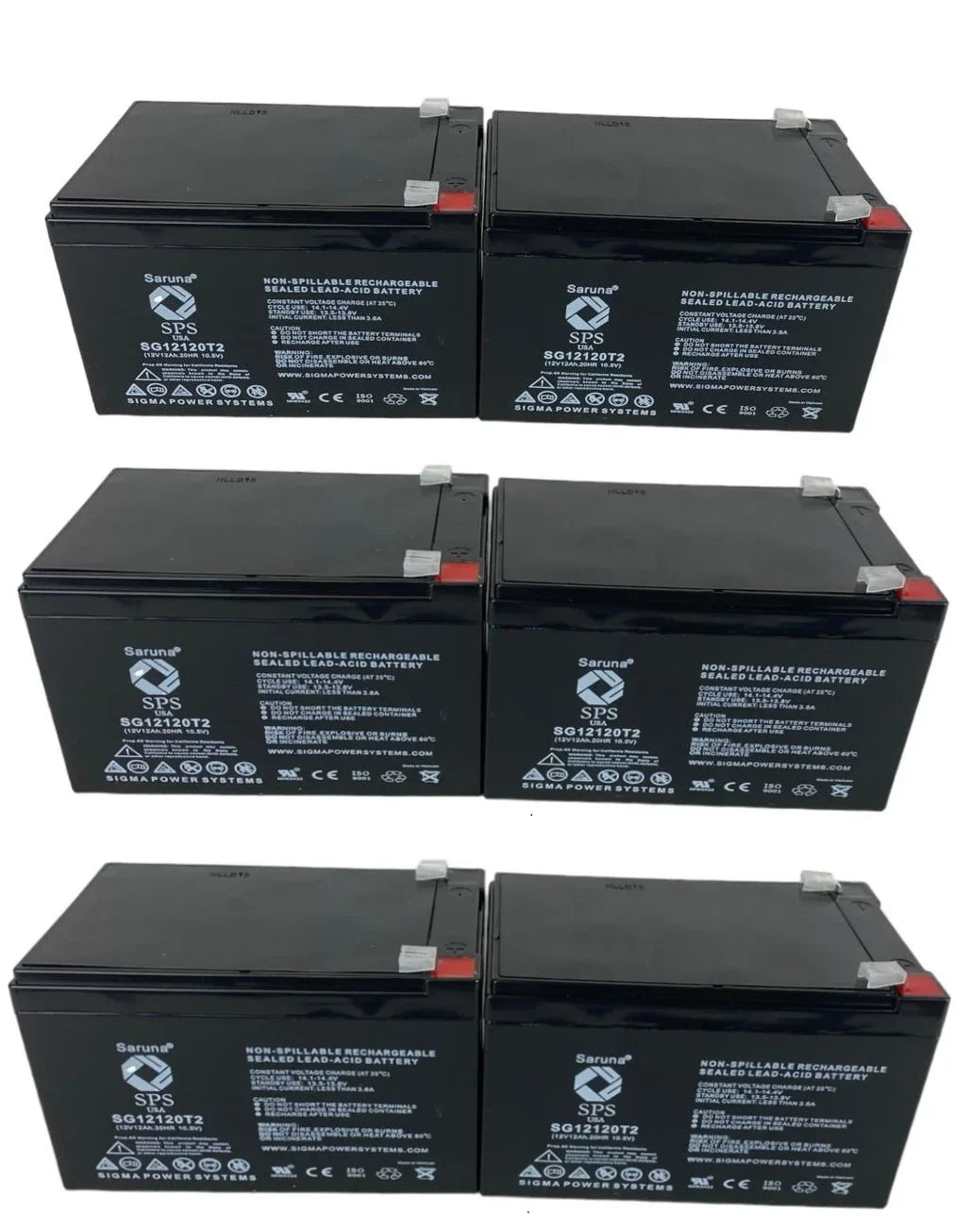 SPS Brand 12V 12Ah Replacement Battery (SG12120T2) for Pride TRAVELPro 3-Wheel Travel Pro Portable Scooter (6 Pack)