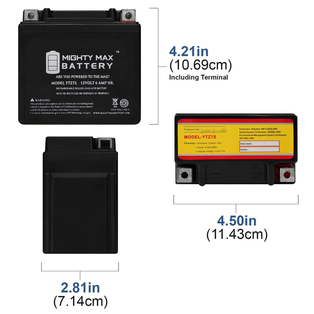 YTZ7S 12V 6AH Battery Replacement for  1000 S1000RR 2014-2016