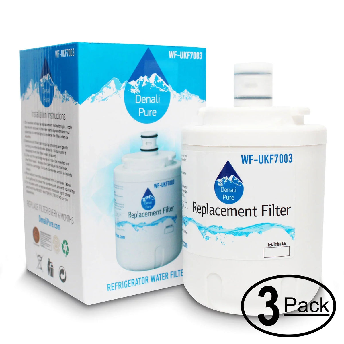 3-Pack Replacement for Maytag MSD2554FRA Refrigerator aqua Filter - matching with Maytag UKF7003 Fridge aqua Filter Cartridge - Denali Pure Brand