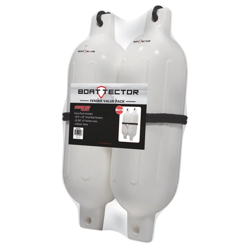 Extreme Max 3006.7201 BoatTector Inflatable Fender Value 2-Pack - 6.5" x 22", White