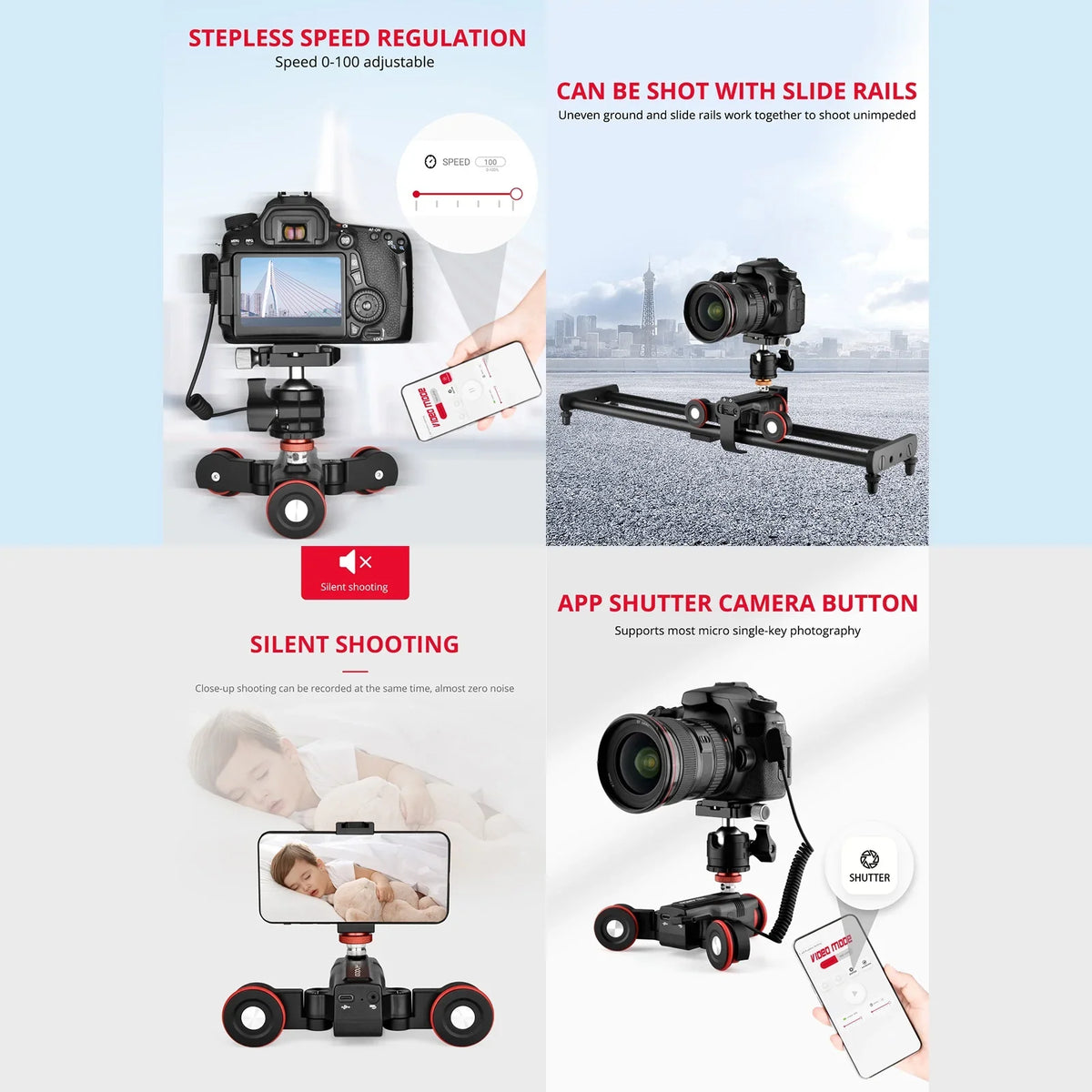 Andoer Video Dolly,Adjustable Speed 3-Wheels Motorized Slider L5i  Dolly 3-Wheels Motorized Car Mobile APP Video Auto Dolly Auto Dolly 3-Wheels Slider Dolly Car APP Time-Lapse Line Wireless dsfen