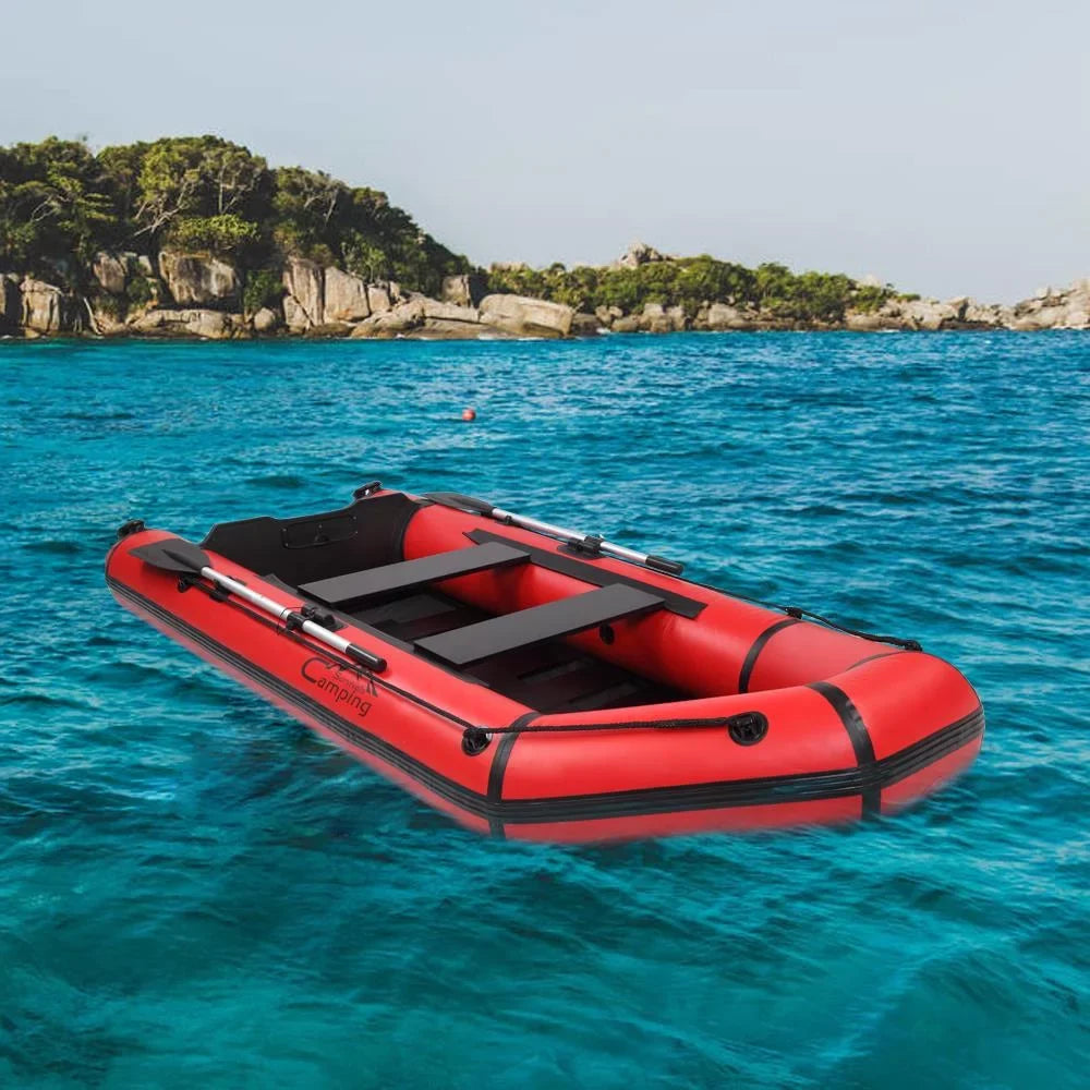 Campingsurvivals 10ft Thickened Inflatable vessel, Rafting Boats with Oars and Air Pump, Red/Black