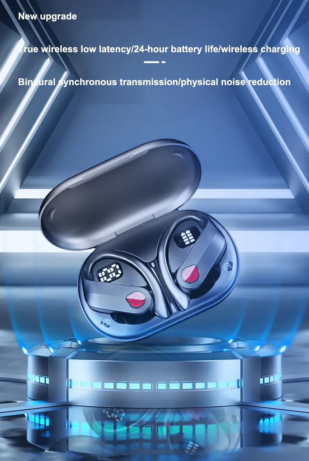 Bluetooth Headphones Wireless Earbuds 20hrs Playtime Charging Case Digital Display Sports Ear buds with Earhook Premium Deep Bass IPX7 Waterproof Over-Ear Earphones for TV Phone Laptop Black