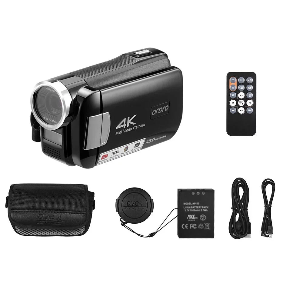 OWSOO AC2 4K Digital Video Camcorder DV Recorder 48MP 30X Digital Zoom IR Night Vision 3.0 Inch IPS Touchscreen with Battery Remote Control Carry Bag