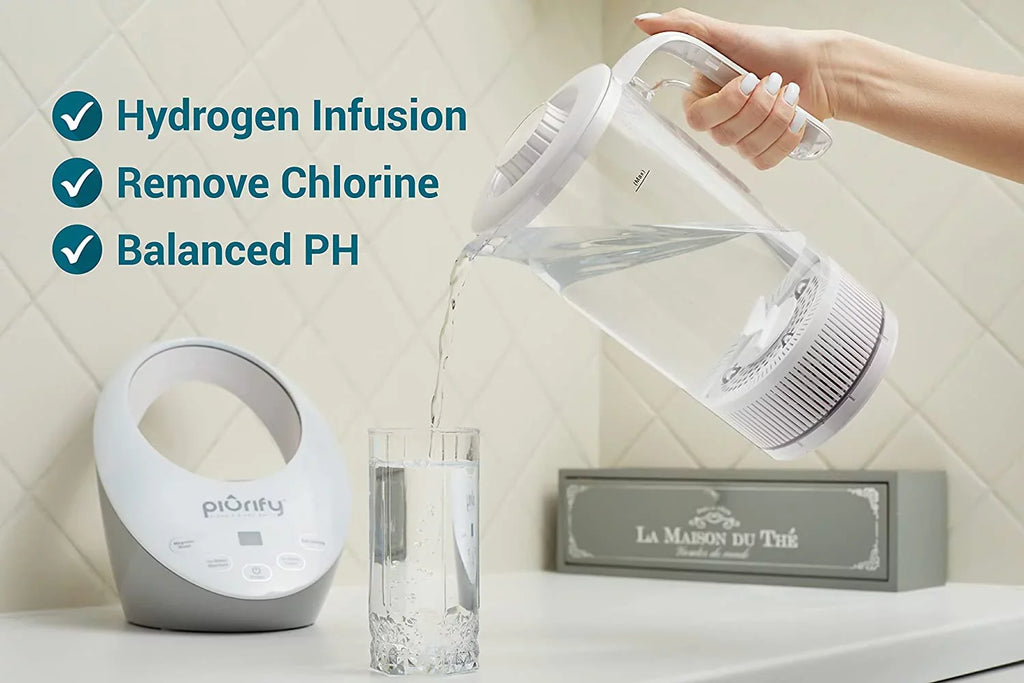 Balanced Purified liquid PH Levels and Filtered with Calcium Sulf. Hydrogen Alkaline aqua Pitcher - Rich Hydrogen aqua Generator Electrolysis Jug with SPE and PEM Concentrator Technology