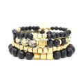 Blue Box Boutique Inc Dragon Jasper Stone Wooden Bead Gold Stacking Stretch Bracelet Set for Women, Teens