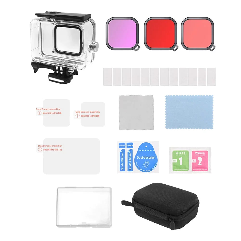 Andoer Sport Camera Waterproof Case 35M Protective Underwater Housing Shell with Storage Case Tempered Glass Lens Protectors Color Filters Replacement for Hero10 9 Surfing Snorkeling D