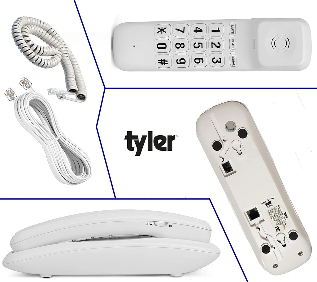 Tyler Landline Corded Phone - Big Button for Seniors - Loud Ringer for Impaired - Wall Mountable - Call