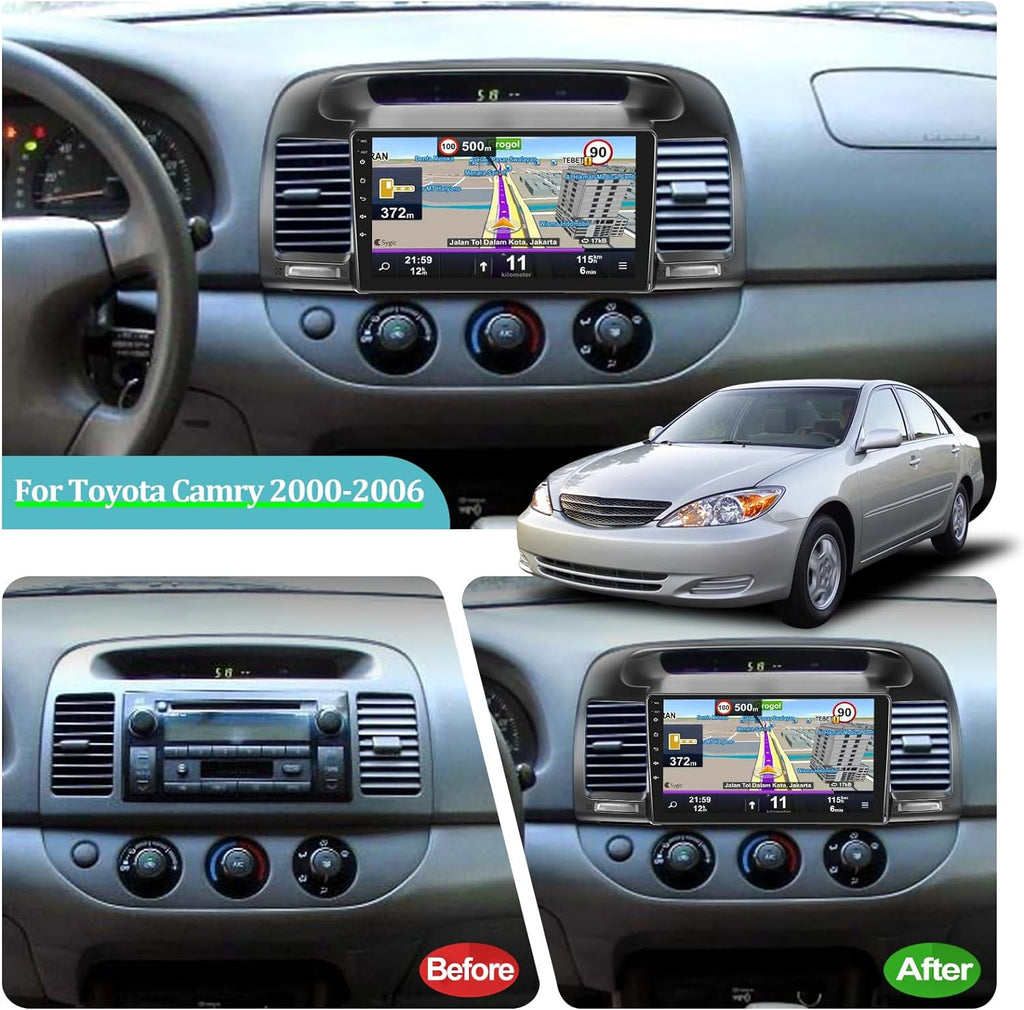 THONZER For  Camry 2000-2006, 9 Inch Touchscreen Radio Built in Wireless Carplay and Andriod Auto with Mirror Link, WiFi, GPS, Dual USB + Rear View Camera 2+32G Android Car Stereo