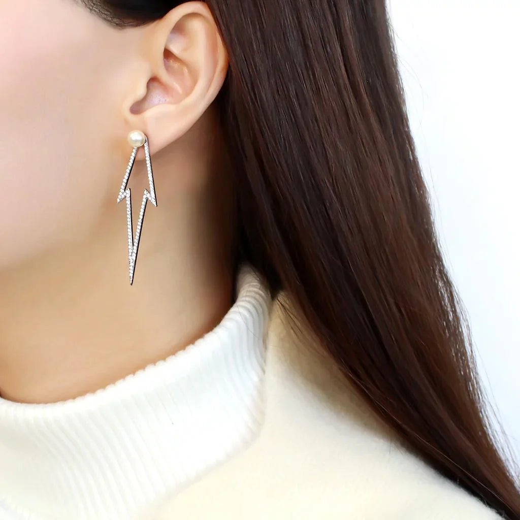DA299 - High polished (no plating) Stainless Steel Earrings with Synthetic in White
