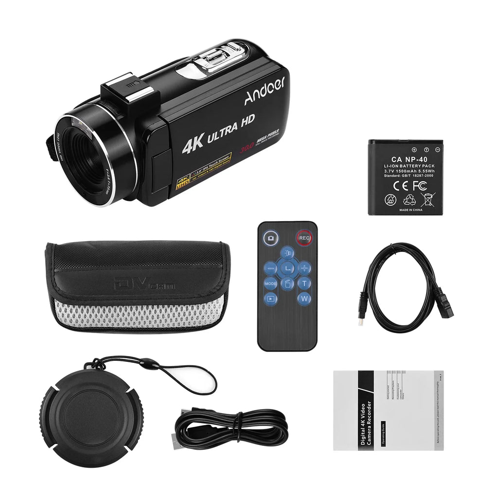 Andoer-2 Video Camera,Video Camera Inch IPS Monitor DV Professional Video Camera 3.0 Inch Function 4K Handheld DV 3.0 Inch IPS QISUO ERYUE