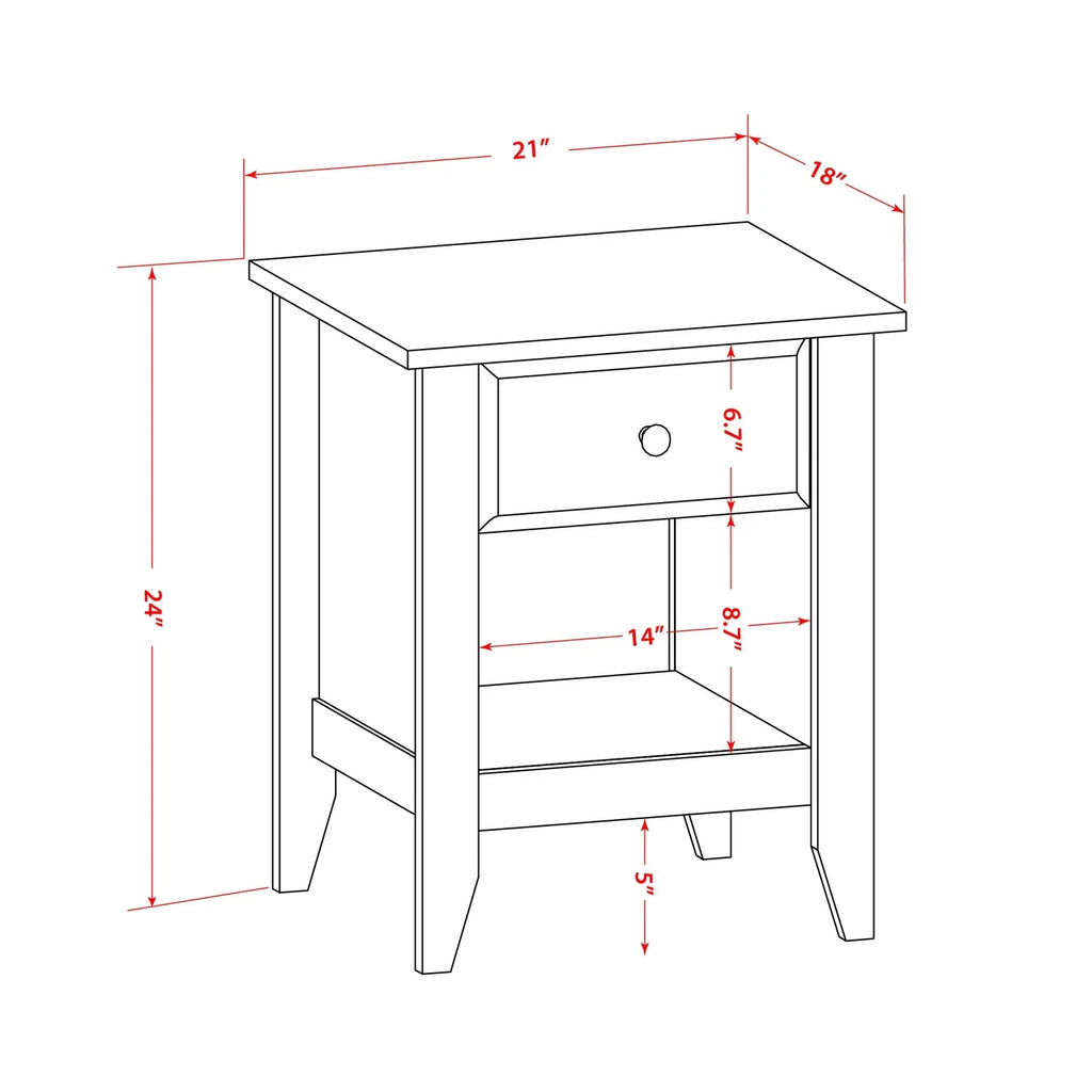 East West Furniture Gallatin 18" Wood Nightstand with 1 Drawer in Jacobean Brown