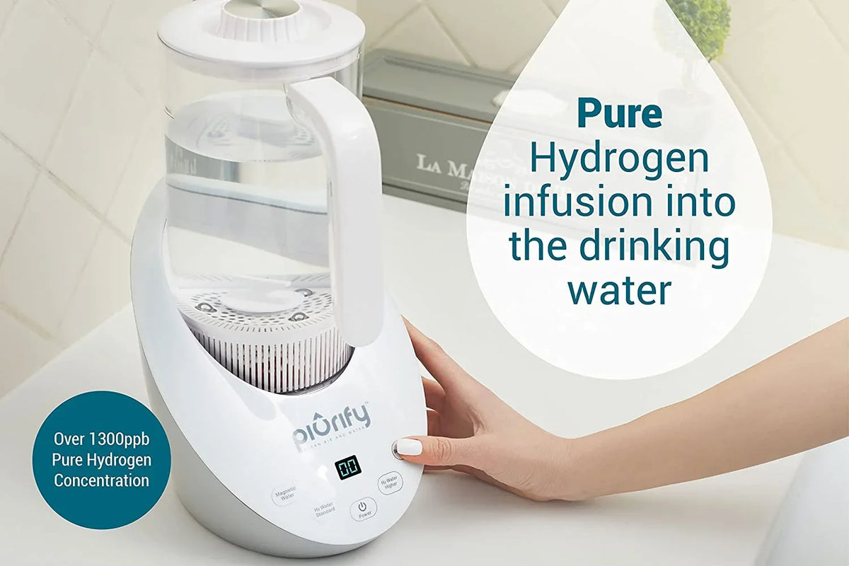 Balanced Purified liquid PH Levels and Filtered with Calcium Sulf. Hydrogen Alkaline aqua Pitcher - Rich Hydrogen aqua Generator Electrolysis Jug with SPE and PEM Concentrator Technology