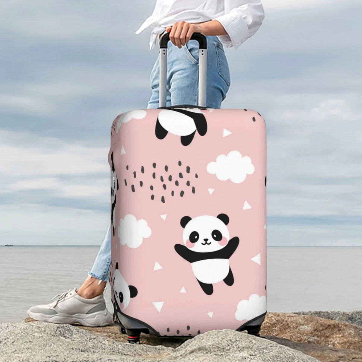 Bingfone Panda Flying In The Sky Between Clouds And Star Luggage wrap Washable Suitcase shield Protector Anti-Scratch Suitcase wrap Fits 18-32 Inch Luggage
