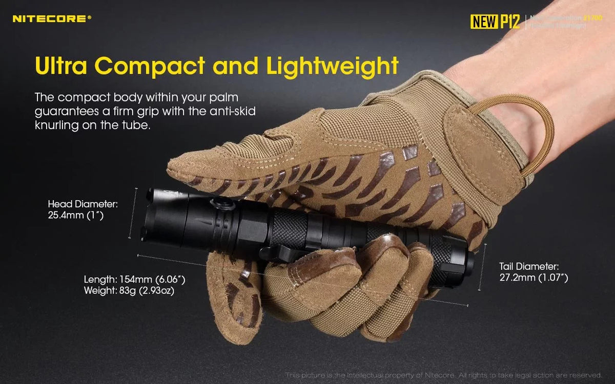Combo: Nitecore New P12 Version Tactical LED Flashlight - CREE XP-L HD V6 - 1200 Lumens w/RSW3 Pressure Switch