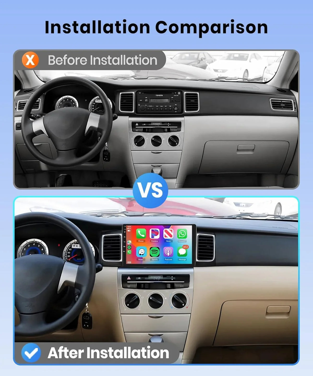 THONZER 1G+32G Android 9 Inch Car Stereo for  Corolla ex 2007-2012 with Wireless Carplay, Rimoody Touch Screen Car Radio Bluetooth GPS WiFi FM Mirror Link RCA USB SWC + Backup Camera