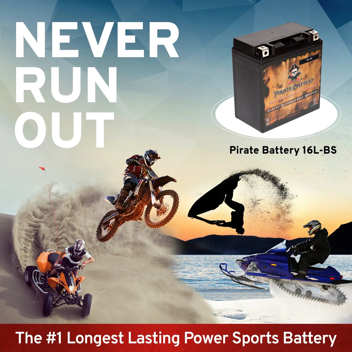 Pirate Battery YTX16L-BS (16L-BS 12 Volt,14 Ah, 230 CCA) Jet Ski Battery for Kawasaki 750cc Jh750 Ss St Xi Xir 1994