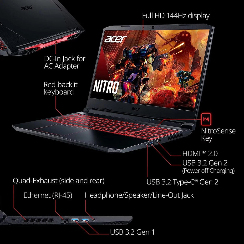 Nitro 5 15.6-Inch 144hz IPS Gaming Laptop + High high-grade 6ft HDMI Cable + LCD Screen Cleaner + Wired Stereo Gaming Headset + Gaming Controller- Carbon Black