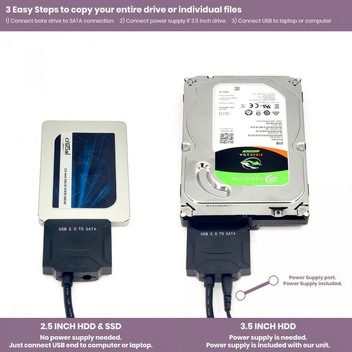 0 to SATA Cable Converter, 12V Power Supply, and Fantom Drives Cloning Software Inside USB. Fantom Drives FD 6TB Hard Drive Upgrade Kit with  Barracuda ST6000DM003 (3.5"), Fantom Drives USB 3