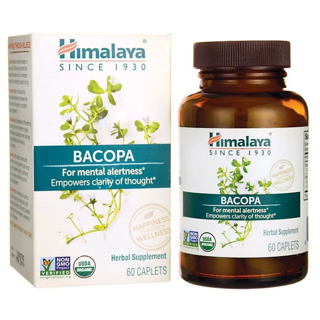 Himalaya Organic Bacopa/Brahmi, 60 Caplets for Mental Alertness, Cognitive Health & Memory Support, 750mg