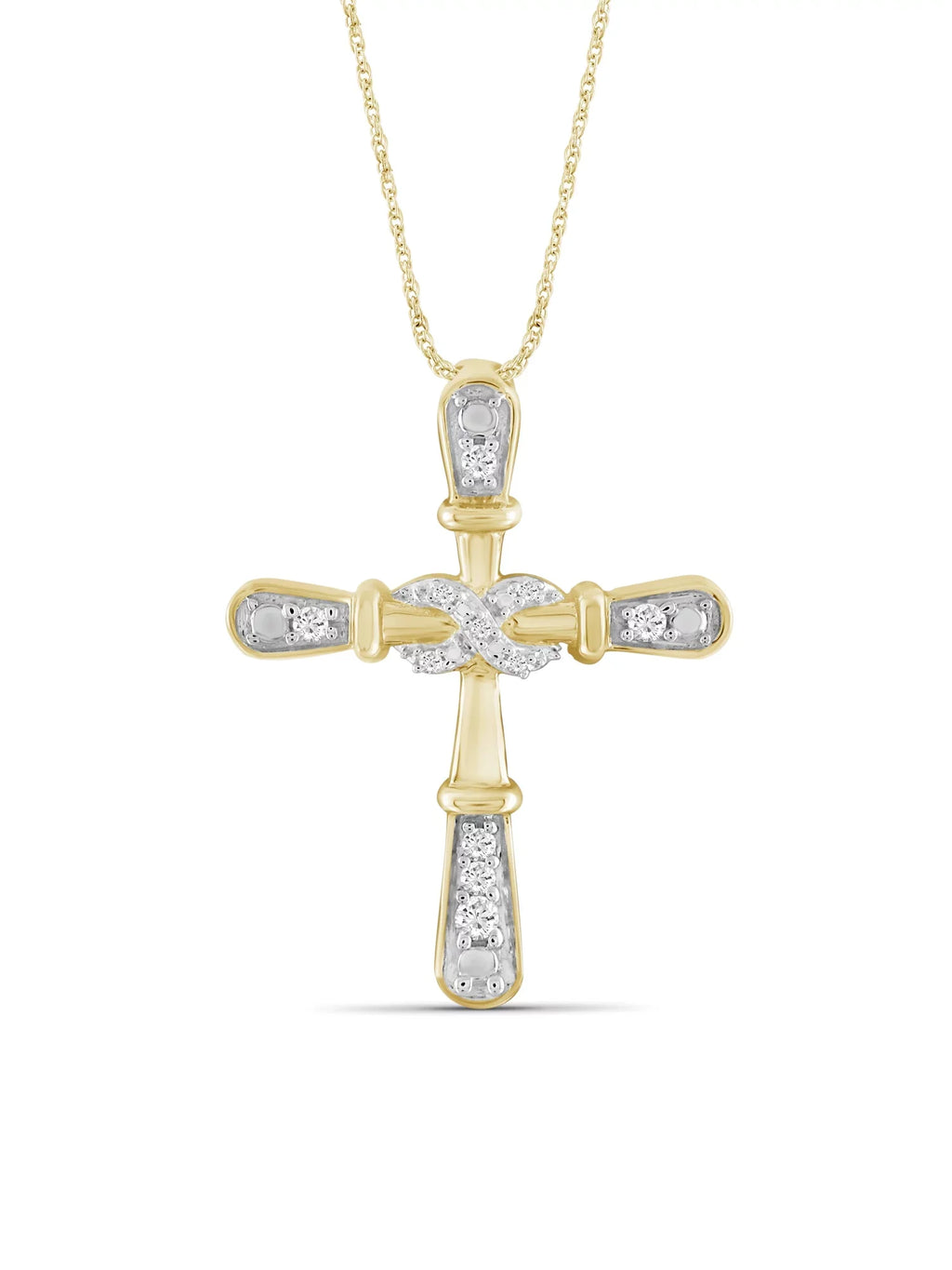 JewelersClub 14K Gold Plated Silver 0.10 CTW Diamond Cross Pendant Necklace for Women White Diamonds + 18” Rope Chain Included JewelersClub 14K Gold Plated Silver