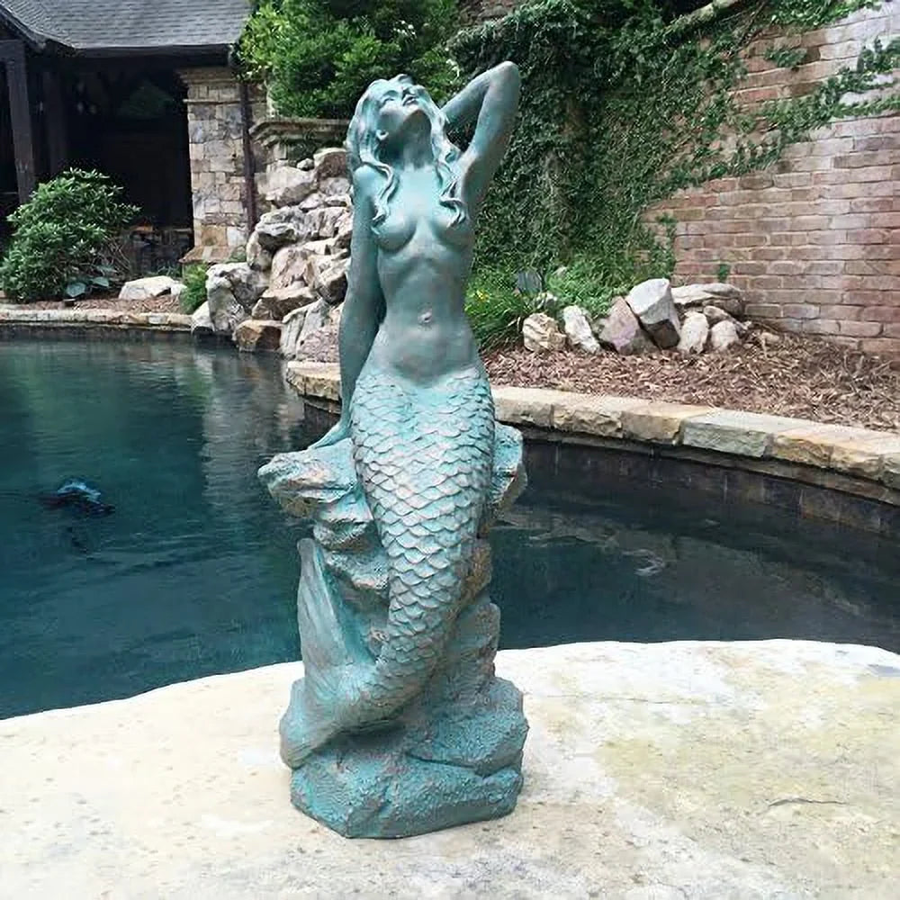 Giant Sitting On Coastal Rock Beach Nautical Garden Statue In Bronze Finish Pool Patio Lawn Statue. 28 In