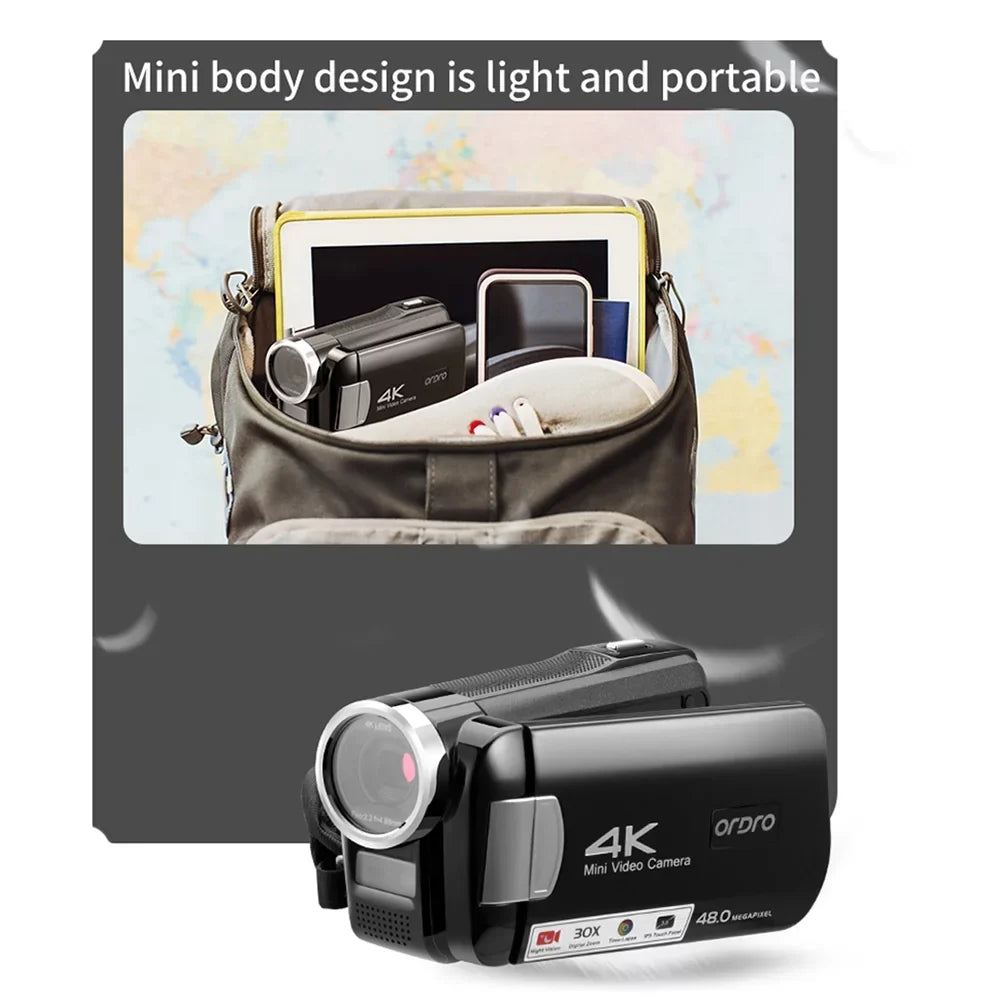 OWSOO AC2 4K Digital Video Camcorder DV Recorder 48MP 30X Digital Zoom IR Night Vision 3.0 Inch IPS Touchscreen with Battery Remote Control Carry Bag