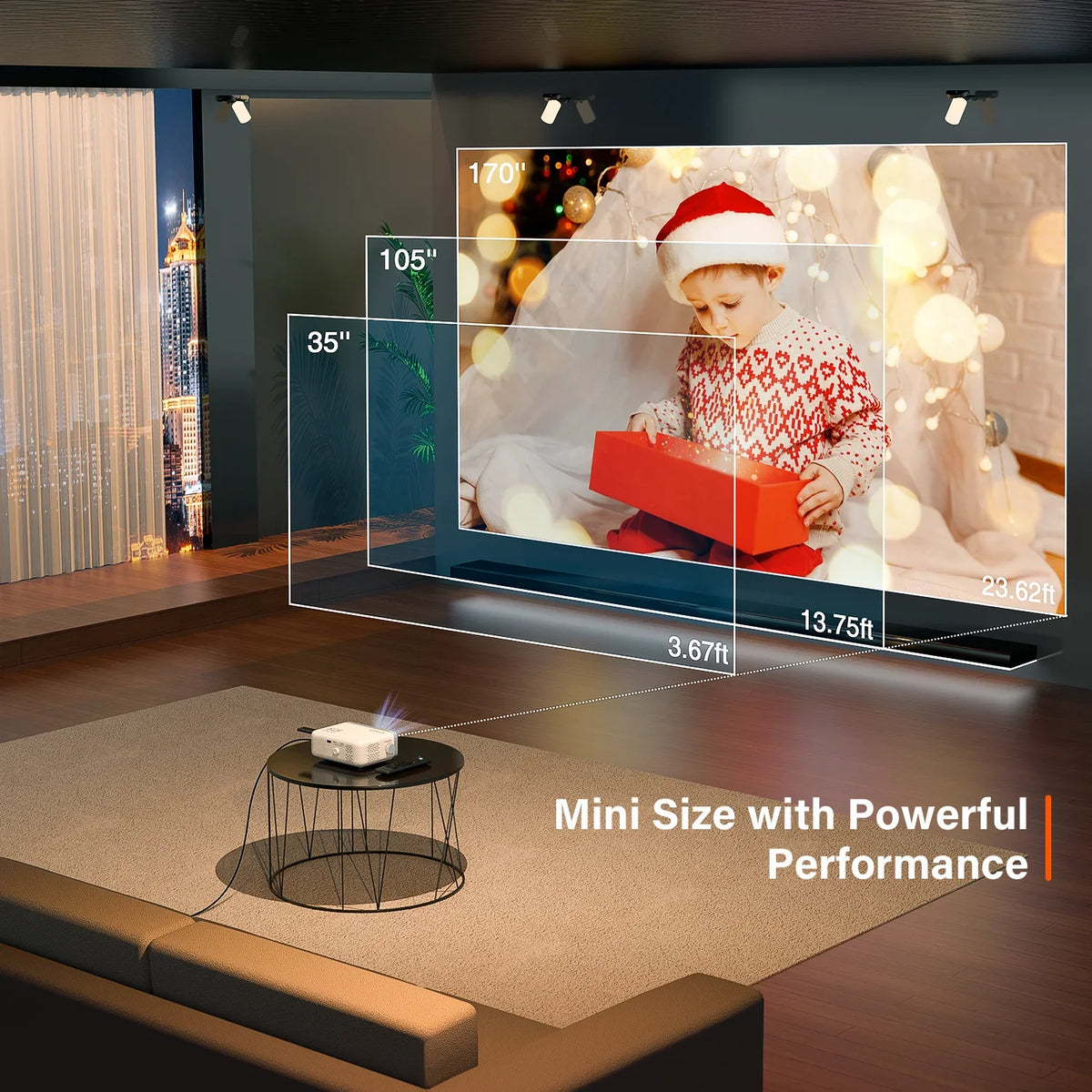 Auking 5G WIFI Bluetooth Mini Projector, 9800Lumens 1080P Full HD and 220" Display Supported movie Projector, Home Theater Projector matching with iOS/Android, (Tripod Included)