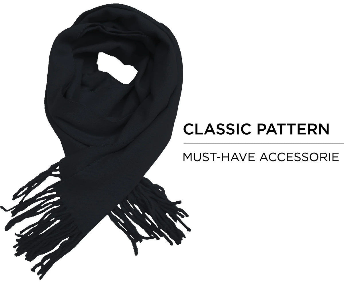 Calvin Olivia Cashmere Feel Scarf Soft Winter Ombre Nova Buffalo Tartan Tweed Houndstooth Plaid Chic Gift for Men Women Black