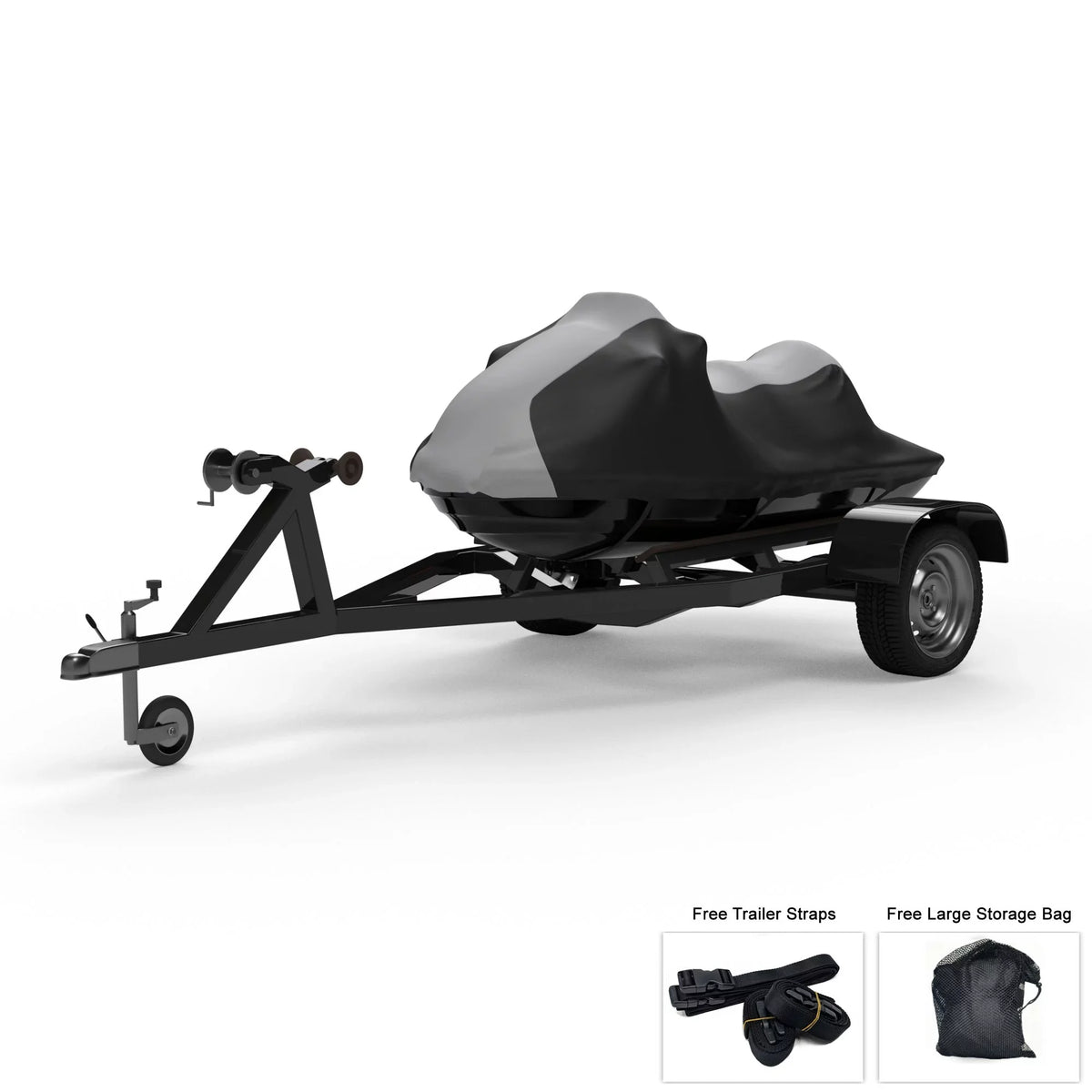 Weatherproof Jet Ski protector For SEA DOO GTI SE 155 130 2014-2016 - GRAY / Black Color - All climate - Trailerable - Protects from Rain, Sun, UV Rays, And More! Includes Trailer Straps And Storage Bag